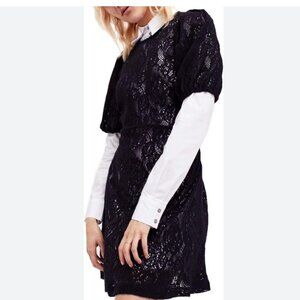 NWT Free People Princess Lace Overlay Collared Puff Sleeve Dress, XS